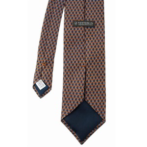 Silk-jacquard tie in navy blue and orange colors and light blue "omega" pattern KST3946a.jpg