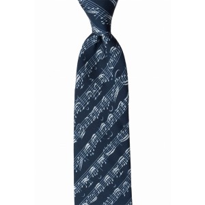 Navy blue silk printed tie with musical notes