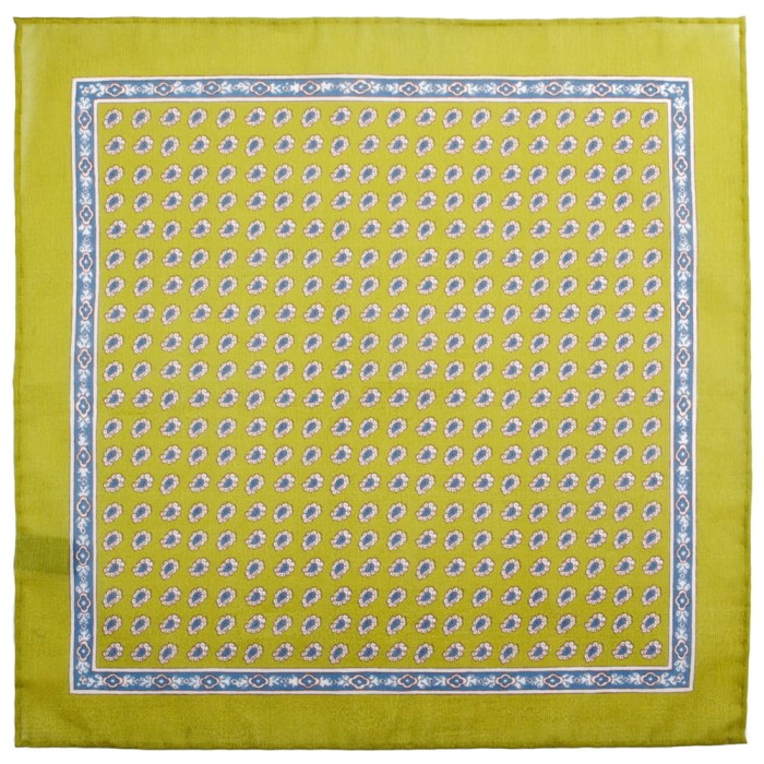 Cotton and silk chartreuse verte pocket square with a paisley pattern PCS4061a.jpg