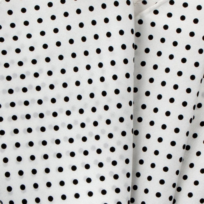 White silk pocket square with black polka dots