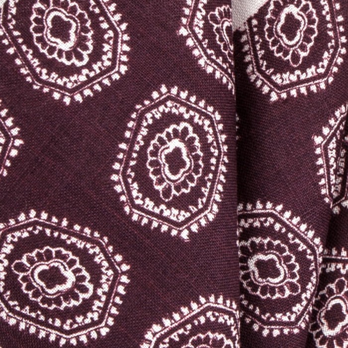 Burgundy linen pocket square with white rosettes