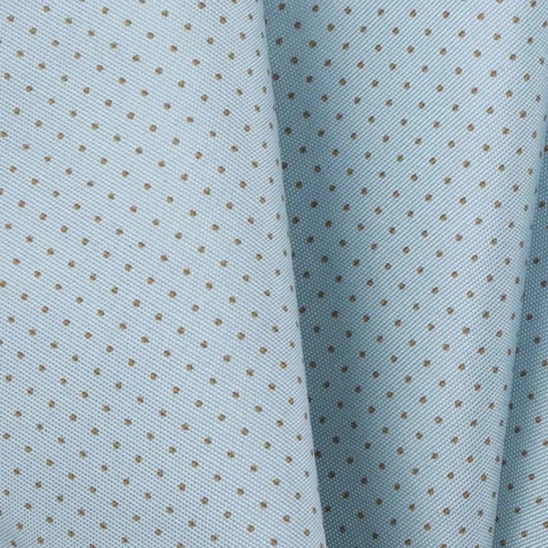 Light blue silk pocket square with olive polka dots