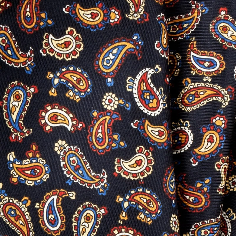 Dark navy blue silk paisley pocket square