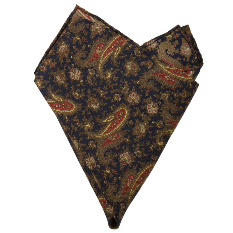 Ciemnogranatowa jedwabna poszetka w paisley