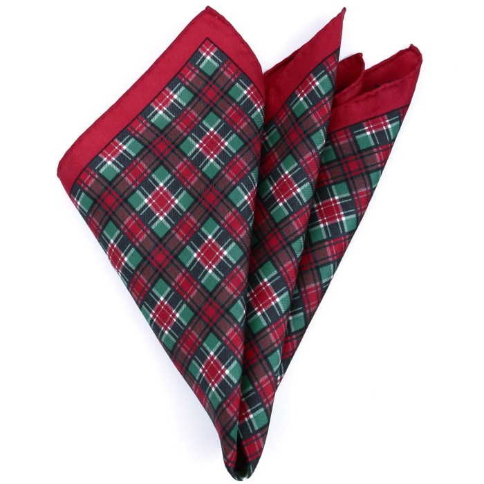 Red and green silk checkered pocket square