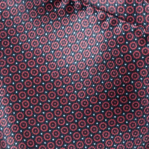 Navy blue silk pocket square with red circles
