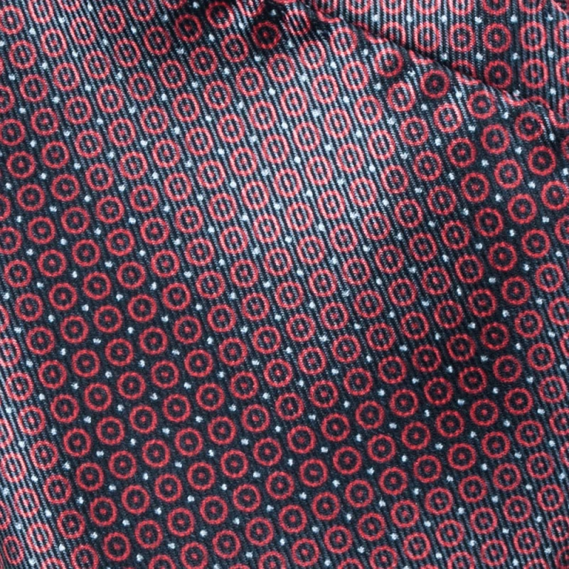 Navy blue silk pocket square with red circles