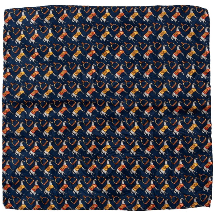 Navy blue silk pocket square with colorful horses