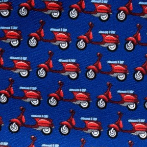 Navy blue silk pocket square with red scooter