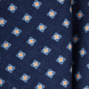 Navy blue wool pocket square with blue and yellow squares