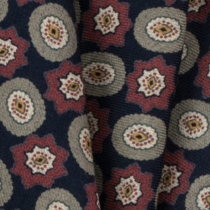 Navy wool pocket square with brown-khaki pattern