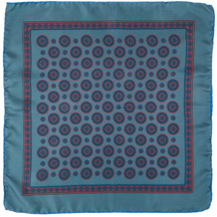 Teal silk pocket square with red rosettes PS1945a.jpg