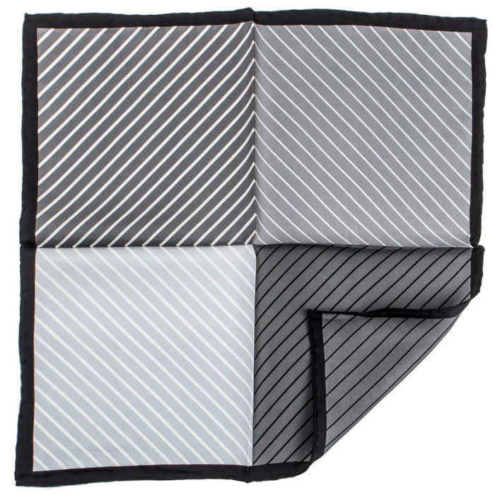 Striped silk pocket square in four shades in various shades of gray
