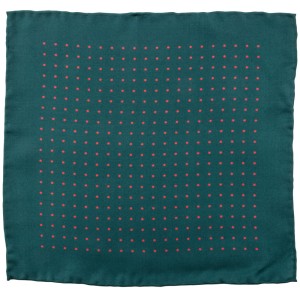 Sea-green silk pocket square with red polka dots