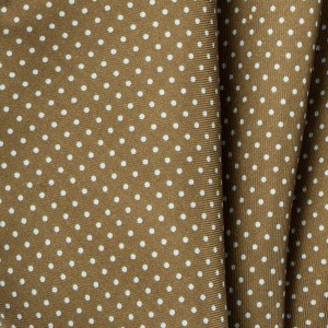 Khaki silk pocket square with light blue polka dots