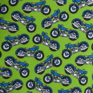 Green silk pocket square with motorbikes pattern