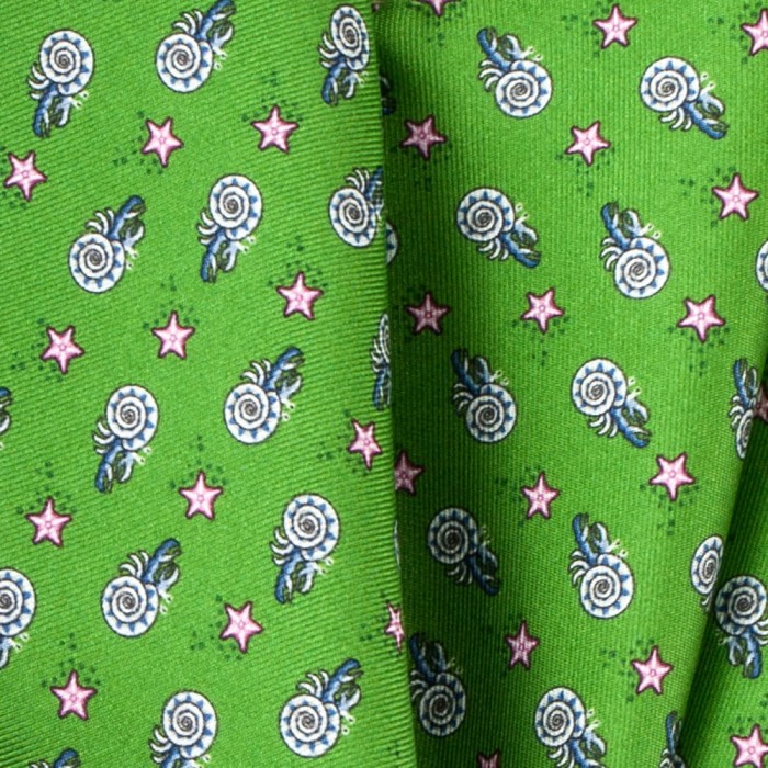 Green silk pocket square with shells and starfish