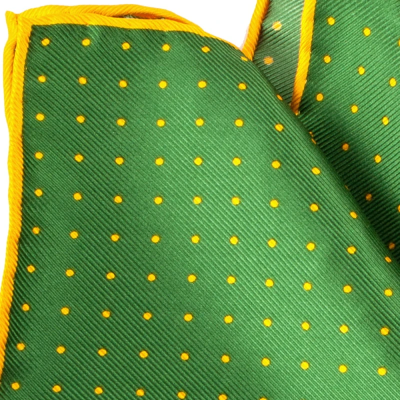 Green silk pocket square with yellow polka dots PS2059a.jpg