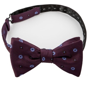 Purple silk bow tie with flowers