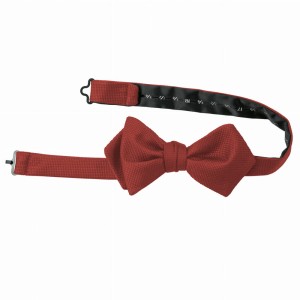 Red silk jacquard bow tie for self-tying with a diamond texture
