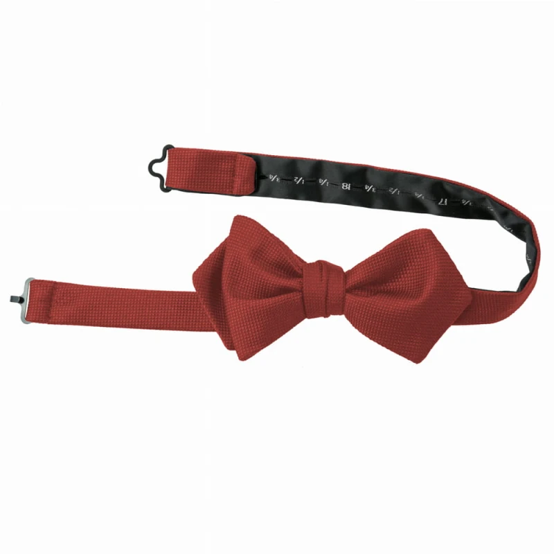 Red silk jacquard bow tie for self-tying with a diamond texture