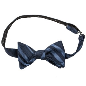 Navy blue silk bow tie with diagonal stripes