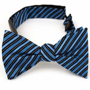 Silk black bow tie with blue stripes
