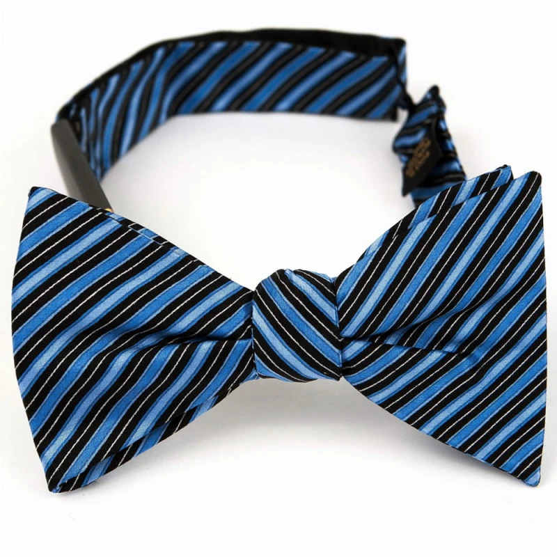 Silk black bow tie with blue stripes