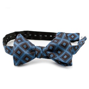 Blue silk bow tie with brown diamonds
