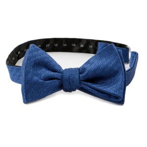 Blue silk bow tie with a herringbone structure