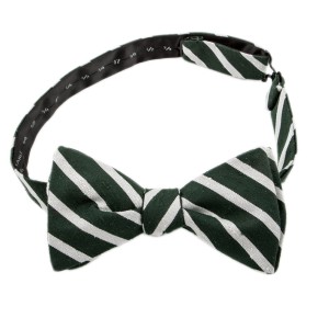 Green bow tie made of silk shantung with white stripes