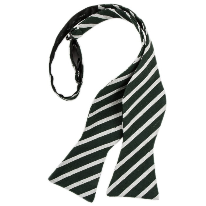 Green bow tie made of silk shantung with white stripes MSH1489a.jpg
