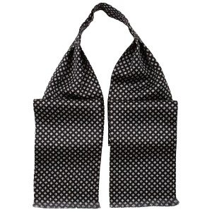 Black silk ascot with white flowers and silver diamonds