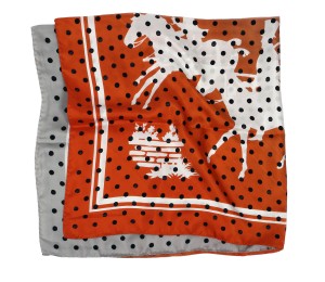 Red and gray silk scarf with a volante motif ASPIN2396as