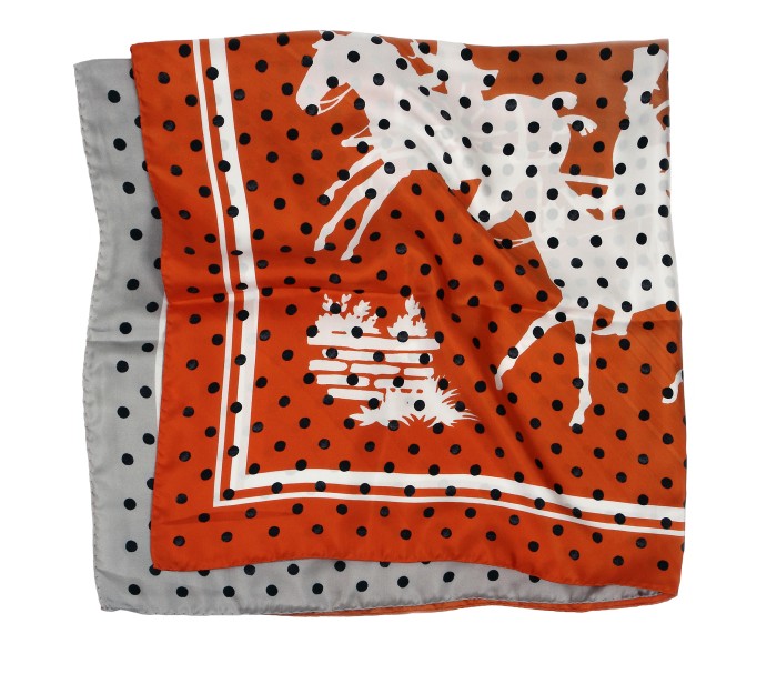 Red and gray silk scarf with a volante motif ASPIN2396as