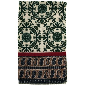 White scarf with dark green and brown ornament SW01624a.jpg