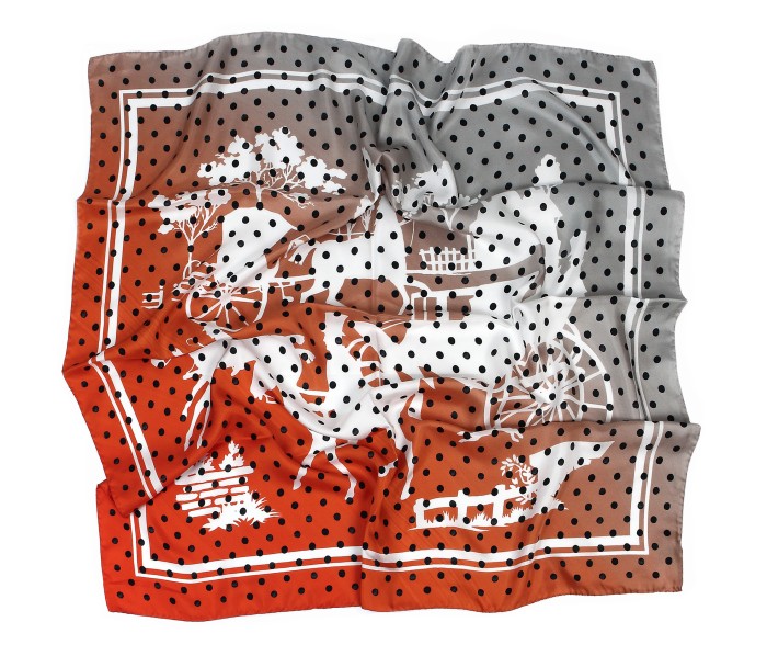 Red and gray silk scarf with a volante motif