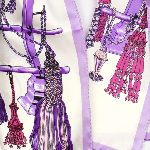 Milky white silk scarf with purple and pink pompons print ASL0025a.jpg