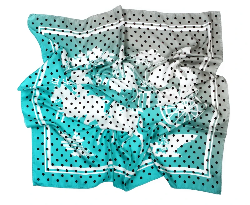 Silver and turquoise silk scarf with a volante motif ASPIN2382s