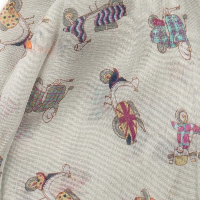 Light gray scarf with colorful scooters print SC0033a.jpg