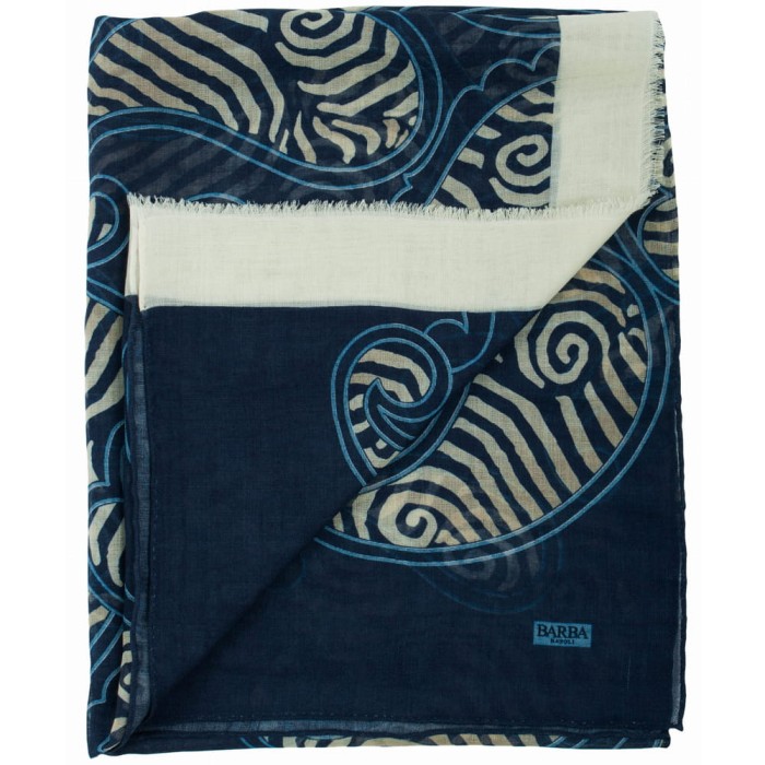 Women's navy blue woolen scarf with a large thematic pattern SWO1688a.jpg
