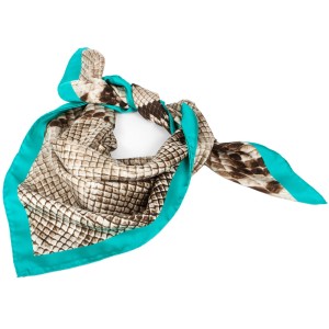 Beige silk scarf with brown snake pattern with turquoise border AS0073a.jpg