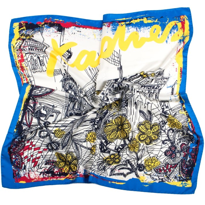 White silk scarf with drawing print