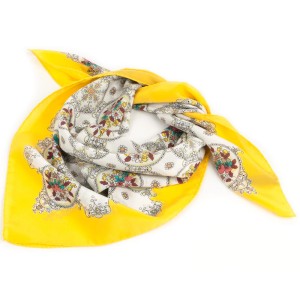 White silk scarf with flowers and a yellow border AS0087a.jpg