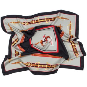 Black silk scarf with an equestrian motif