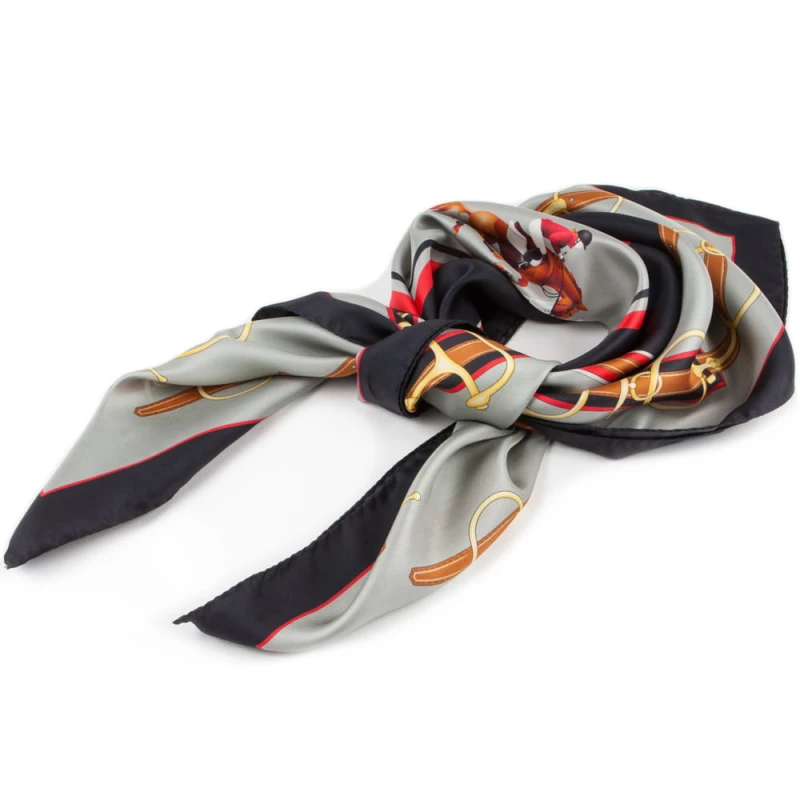 Black silk scarf with an equestrian motif AP0040a.jpg