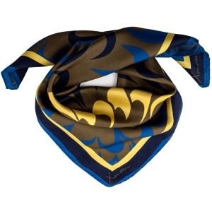 Navy blue silk scarf with a floral pattern in yellow and khaki colors AS0115a.jpg