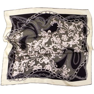 Black silk scarf with an ecru frame