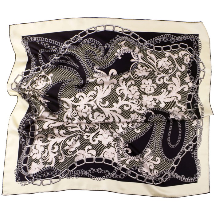 Black silk scarf with an ecru frame