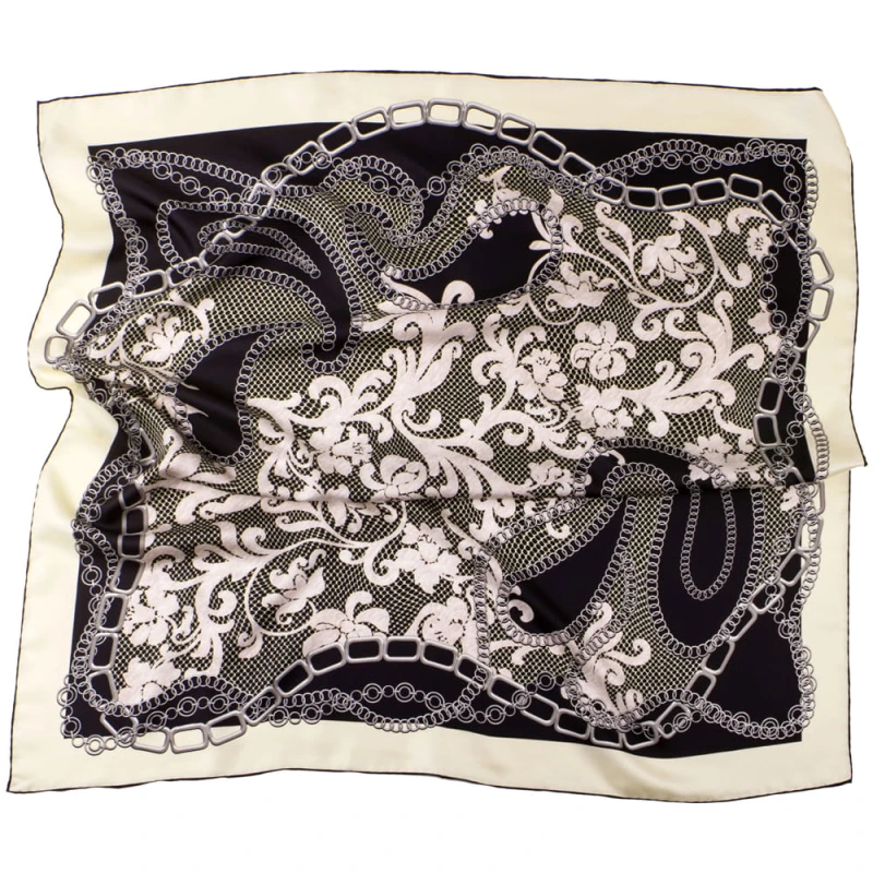 Black silk scarf with an ecru frame
